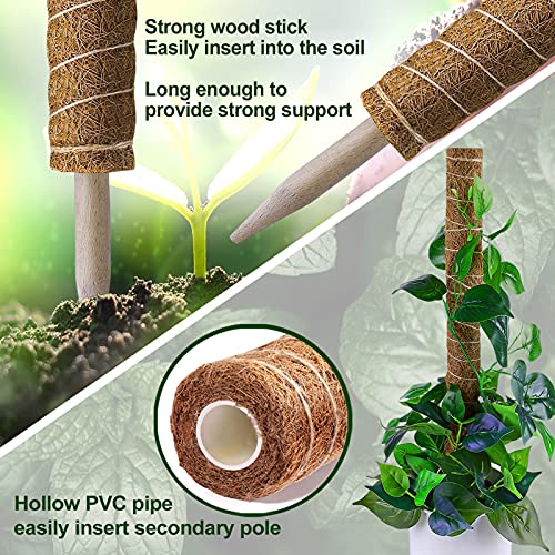 Moss Pole 47.5 Inch, 4 Pack Moss Poles for Climbing Plants, Monstera Coir Totem Pole, 16 Inch Moss Sticks for Indoor Plant Support, Train Pothos Creepers Potted Plants Grow Upwards, with Garden Ties