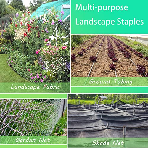 100 pcs 6 inch U-Shaped Landscape Staples and 10 pcs Fixing Gasket Sets, Garden Landscape Staples are Suitable for Outdoor Irrigation Hoses, Artificial Turf Nails, Fixed Fences and Tents, etc.