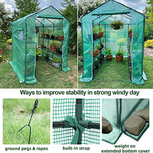 Greenhouse for Outdoors with Screen Windows, Ohuhu Walk in Plant Greenhouses Heavy Duty with Durable PE Cover, 3 Tiers 12 Shelves Stands 4.8x4.8x6.3 FT Plastic Portable Green House with Shelf Clips