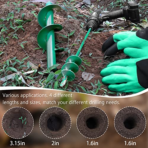 Auger Drill Bit for Planting 4 Pack -1.6x9", 1.6x17.8", 2x14.5" & 3.15x12"- Bulb Flowers Planter Tool, Garden Post Hole Digger, Umbrella Hole Drill Bit, for 3/8” Hex Drive Drill, Plant Rapid Planter