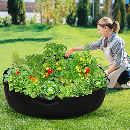 100 Gallon Large Round Grow Bag, Rusable Fabric Raised Garden Bed with 4 Handles, Thicken Breathable Non-Woven Fabric Planter Pot, Round Plant Container for Planting Vegetable Flowers Herbs (Black)