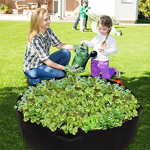 100 Gallon Large Round Grow Bag, Rusable Fabric Raised Garden Bed with 4 Handles, Thicken Breathable Non-Woven Fabric Planter Pot, Round Plant Container for Planting Vegetable Flowers Herbs (Black)