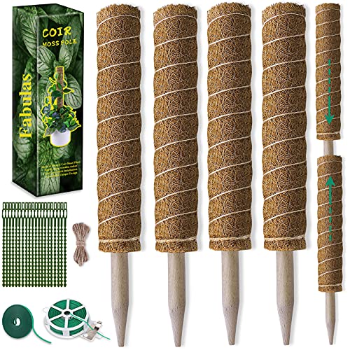 Moss Pole 47.5 Inch, 4 Pack Moss Poles for Climbing Plants, Monstera Coir Totem Pole, 16 Inch Moss Sticks for Indoor Plant Support, Train Pothos Creepers Potted Plants Grow Upwards, with Garden Ties